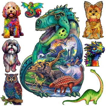 Тираннозавр Рекс Животное Деревянная головоломка для взрослых Детский подарок-головоломка Уникальные деревянные поделки Своими руками Семейная игра-головоломка Jigsaw