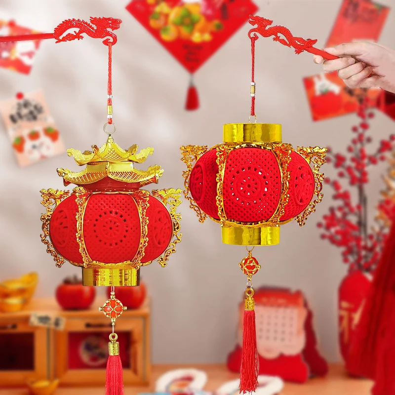 Китайский Новогодний Фонарь 2024 Года, Светодиодный Светящийся Стекающийся Фонарь, Классический Красный Фонарь Удачи, Весенний Фестиваль Детских Подарочных Игрушек