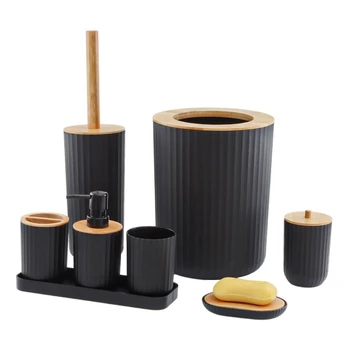 1 комплект изделий из бамбука и дерева, набор для мытья посуды, набор принадлежностей для ванной комнаты, черный и цвет дерева