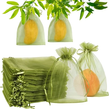 100шт мешков для защиты фруктов, зеленая сетчатая сумка с крышкой, сетка на шнурке для защиты фруктов, огород
