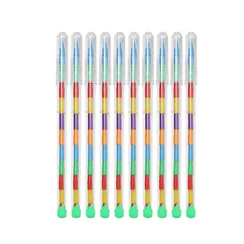 10x Штабелируемые Цветные Мелки Карандаши Mini Rainbow Stacking Crayon Pen Вечерние Принадлежности DIY Ремесла Укладка Цветных Карандашей для Девочек Подарок