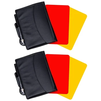 2 комплекта карточек футбольного судьи, красные и желтые карточки предупреждающего судьи, листы для подсчета очков в бумажнике, аксессуары для футбола-карандаши.