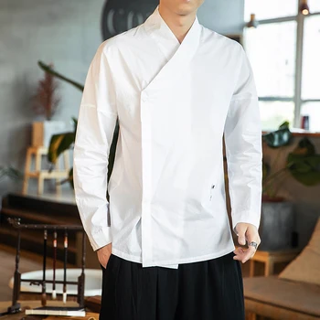 2023 Восточные рубашки Мужские Hanfu В китайском стиле, мужская рубашка из хлопка и льна, уличная одежда, мужские рубашки, повседневная белая рубашка, мужской шинуазри
