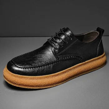 2023 Новая повседневная обувь из натуральной кожи ручной работы Модная удобная кожаная обувь Мужская уличная Оксфордская обувь Мужская обувь