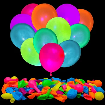 300шт неоновых светящихся шаров Многоразовые светящиеся в темноте воздушные шары 10-дюймовые неоновые светящиеся шары для вечеринки, 7 цветов флуоресцентной вечеринки
