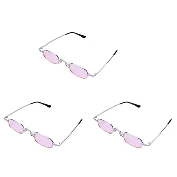 3X Ретро-панк очки Прозрачные квадратные солнцезащитные очки Женские Ретро-солнцезащитные очки Мужские в металлической оправе-Розовый и серебристый