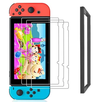 3шт Прозрачная защитная пленка из закаленного стекла HD Clear 9H для консоли Nintendo Switch Стеклянные листы с выравнивающей рамкой