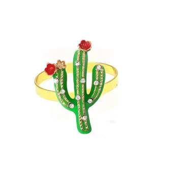 6 шт./лот, новый стиль, кольцо для салфетки с кактусом, зеленое растение, пряжка для салфетки, тканевое кольцо для украшения свадебного банкетного стола
