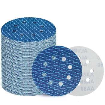 80шт ромбовидных шлифовальных дисков с 8 отверстиями на крючках и петлях для случайных шлифовальных машин (зернистость 60-400)