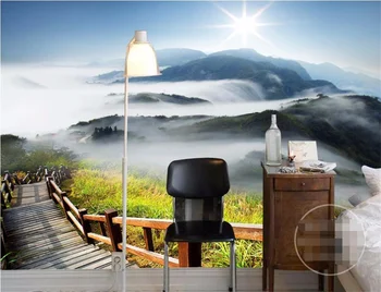 beibehang пользовательские фотообои Роскошного качества Дощатая дорога облака горы солнечный свет красивый фон 3d большие обои фреска