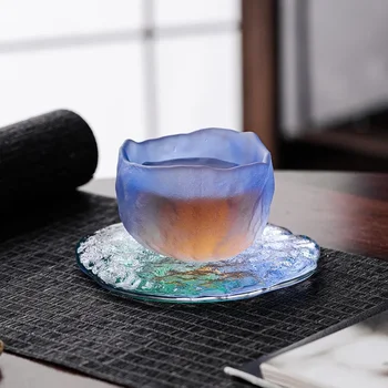 China Wind Glacier Blue Green Country Tide Wind Маленькая чайная чашка из прозрачного стекла для хозяйки Образец Чайной чашки ручной заморозки Ожог