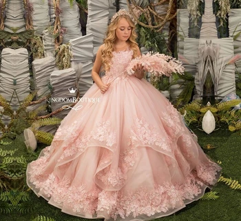 EVLAST 2023 Розовые Платья в цветочек Для девочек, Бальное платье С кружевными аппликациями Для Малышей, Праздничное платье на День Рождения, Пышное Платье Для Первого Причастия TFD041