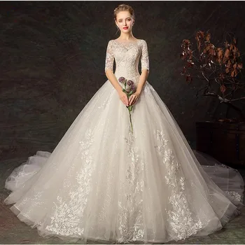 Fansmile Vestido De Noiva Винтажное Кружевное бальное платье Свадебные платья 2023 Плюс Размер Свадебный Тюль Mariage FSM-262T