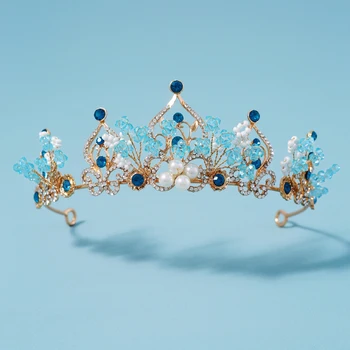 Icazo Европейская невеста Свадебная искусственная корона из бисера Искусственный кристалл Подходит для бальной вечеринки Праздничные головные уборы