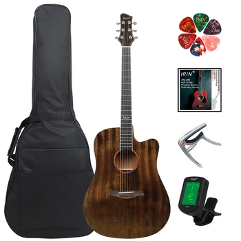 IRIN 6-струнная 40-дюймовая акустическая гитара, панель из елового дерева, фолк-гитара с сумкой, Капо-струнный тюнер, Гитарные запчасти и аксессуары