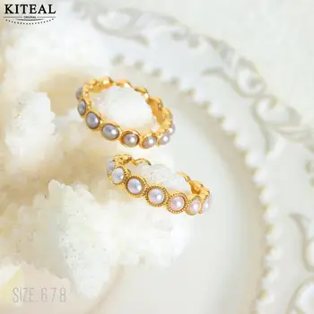 KITEAL/ Горячие новые позолоченные кольца для девочек размера 6, 7, 8, для женщин, 2023, кольцо с серым жемчугом, мужские свадебные украшения, Аксессуары