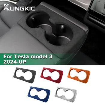 KUNGKIC Итальянская Верхняя Замшевая Накладка для держателя стакана воды на заднем сиденье для Tesla Model 3 Highland 2024-Up Защищает Автомобильные Аксессуары