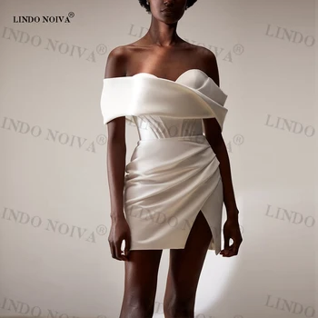 LINDO NOIVA 2023 Короткие Свадебные платья с открытыми плечами, длиной выше колена, со шнуровкой и открытой спиной, Сексуальные свадебные платья для приема гостей Vestidos