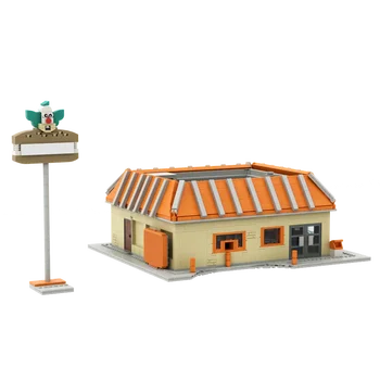 MOC Movie Family Simpsonsed Krusty Burger House Модель Строительного Блока Американские Фильмы Вид на Улицу Жилая Игрушка Кирпич Детский Подарок