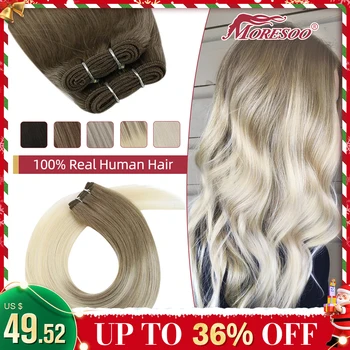 Moressoo Virgin Hair Weft 100% Настоящие Наращивание Человеческих Волос Вшито в 50 г/комплект Наращивание Волос Высокого Качества на 12 Месяцев для Женщин