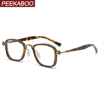 Peekaboo винтажная оправа для очков ручной работы для мужчин, прозрачные линзы, квадратные очки в стиле ретро для женщин, ацетат TR90, унисекс, металл