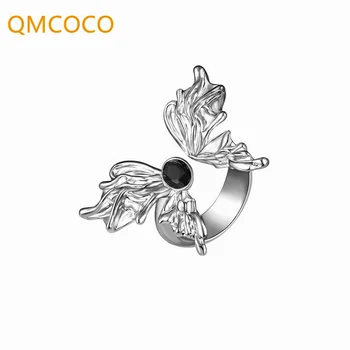 QMCOCO Серебряные Широкие кольца с бабочками для женщин, модные креативные винтажные украшения для вечеринок в стиле панк, подарки, модные аксессуары 2023 года