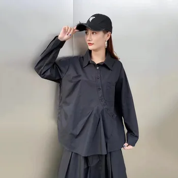 SuperAen, однотонная рубашка с длинными рукавами, весна 2024, новая мода, уникальный дизайн, нерегулярная женская рубашка