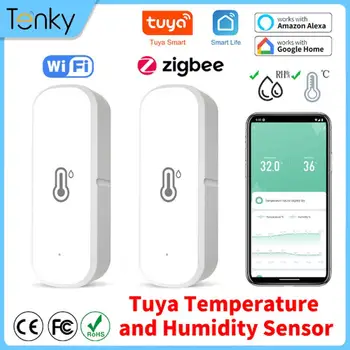 Tuya ZigBee/WiFi Умный Датчик Температуры И Влажности ZigBee Smart Home Security с Батарейным питанием Работает С Alexa Google Home