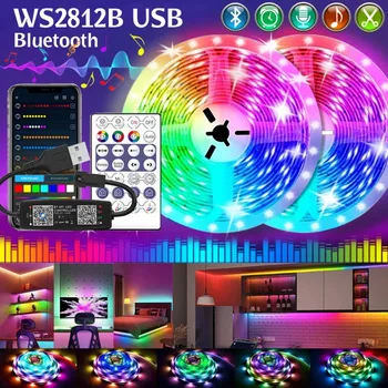 WS2812B RGBIC Bluetooth Светодиодные Ленты 1-20 М 5050 RGB Лента Диодная Гибкая Лента DC5V Подсветка ТЕЛЕВИЗОРА Украшение Игровой комнаты