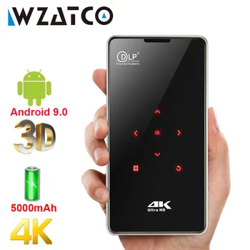 WZATCO P09 МИНИ 3D DLP Проектор Smart Android 9,0 WIFI Airplay Портативный Проектор светодиодный Проектор Встроенный аккумулятор для путешествий подарок