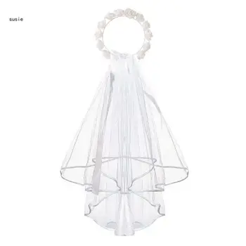 X7YA Элегантная свадебная повязка на голову с вуалью в цветочек Свадебный головной убор Свадебный венок Фата