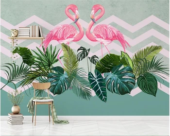 бейбехан Классическая индивидуальность шелковая ткань обои скандинавский минимализм тропические растения фламинго телевизор диван фон 3d обои