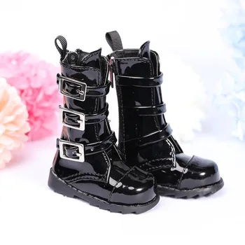 Бесплатная доставка, кукольные туфли 1/4 BJD SD, стильные черные лакированные ботинки средней длины, 1 пара