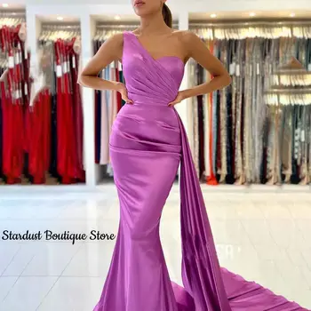 Вечерние платья из атласа Stardust Темно-фиолетовое платье с V-образным вырезом на одно плечо, современный стиль, Русалка с открытой спиной, Vestidos Para Mujer