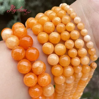 Гладкие круглые бусины из оранжевого нефрита из натурального камня для аксессуаров 