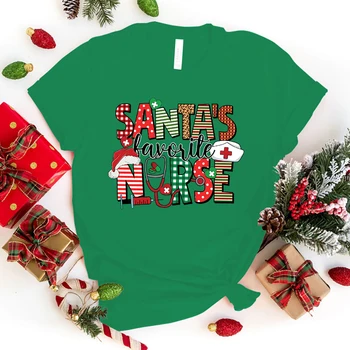Горячие рождественские футболки с принтом любимой медсестры Санты, короткий рукав, Забавная рождественская футболка с принтом любимой медсестры Санты, круглый вырез