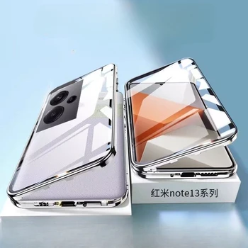 Двусторонний Стеклянный Чехол для телефона Redmi Note 13 13Pro 13ProPlus 5G Магнитный чехол 360 ° С полной защитой От падения Защитный чехол