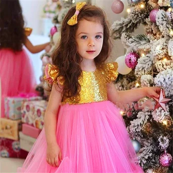Двухцветное платье для девочки с цветочным узором из тюля и блесток, бал принцессы, Конкурс красоты, Первое причастие, Детский сюрприз, подарок на день рождения
