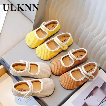 Детские желтые тонкие туфли, детская обувь цвета хаки, осень 2023, модная обувь принцессы на плоской подошве для девочек, размер 22-34