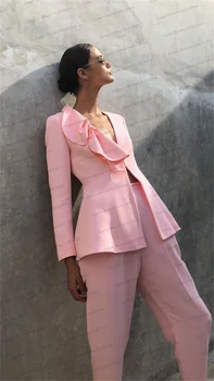Дизайнерский женский костюм с розовым бантом, комплект из 2 предметов, Блейзер + брюки, Свадебный смокинг, вечернее свадебное осеннее платье для выпускного вечера, сшитое на заказ, куртка, пальто