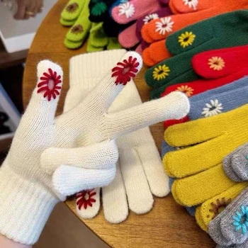 Длинные варежки, женские вязаные перчатки с сенсорным экраном, зимние женские перчатки, теплые перчатки, однотонные пушистые рабочие перчатки, варежки Harajuku