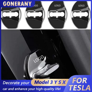 Для Tesla Model 3 Y Крышка дверного замка автомобиля Аксессуары для защиты порогов из нержавеющей стали