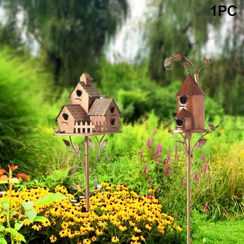Домашняя металлическая кормушка для декора сада на открытом воздухе Газон с кольями Птичий домик Прочные садовые колья
