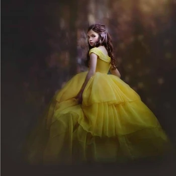 Желтое тюлевое пышное платье с цветочным узором для девочек, аппликация без рукавов для свадьбы, длина до пола, Платья для дня рождения принцессы, платья для первого причастия