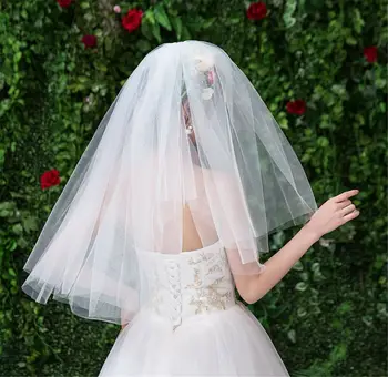 Женская невеста Свадебная простая 2-слойная фата для волос с необработанным краем, металлическая расческа