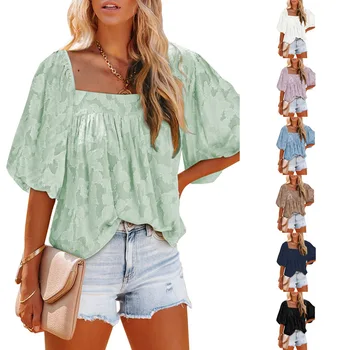 Женская рубашка Летняя Новая однотонная рубашка нерегулярной формы, свободный повседневный топ с пузырчатыми рукавами