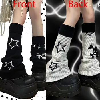 Женские носки в стиле панк, аксессуары для Хэллоуина с готическим черепом, звездой, гетры, Вязаные носки, Y2K, женские носки до бедра, JK Hot Girl, носки до бедра
