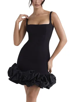 Женское мини-платье с открытыми плечами и рюшами, короткое клубное платье трапециевидной формы с цветочным принтом