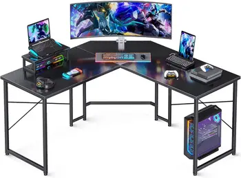 Игровой стол L-образной формы, 51-дюймовый компьютерный стол с подставкой для монитора, Игровой стол для ПК, Угловой письменный стол для домашнего офиса