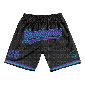 Изготовленные на заказ черные и фиолетовые аутентичные баскетбольные шорты С 3D-принтом, мужские шорты с вашим именем, Быстросохнущие пляжные шорты Mumber